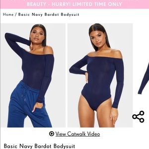 Blue off the shoulder body suit